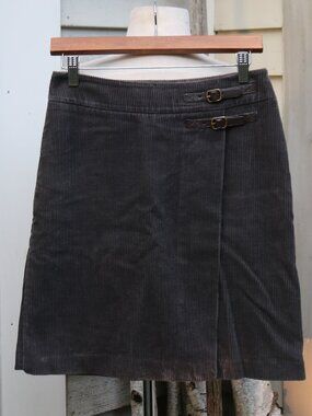 Boden Grey Cotton Corduroy Side Belts w Buckles Faux Wrap Skirt Sz 4